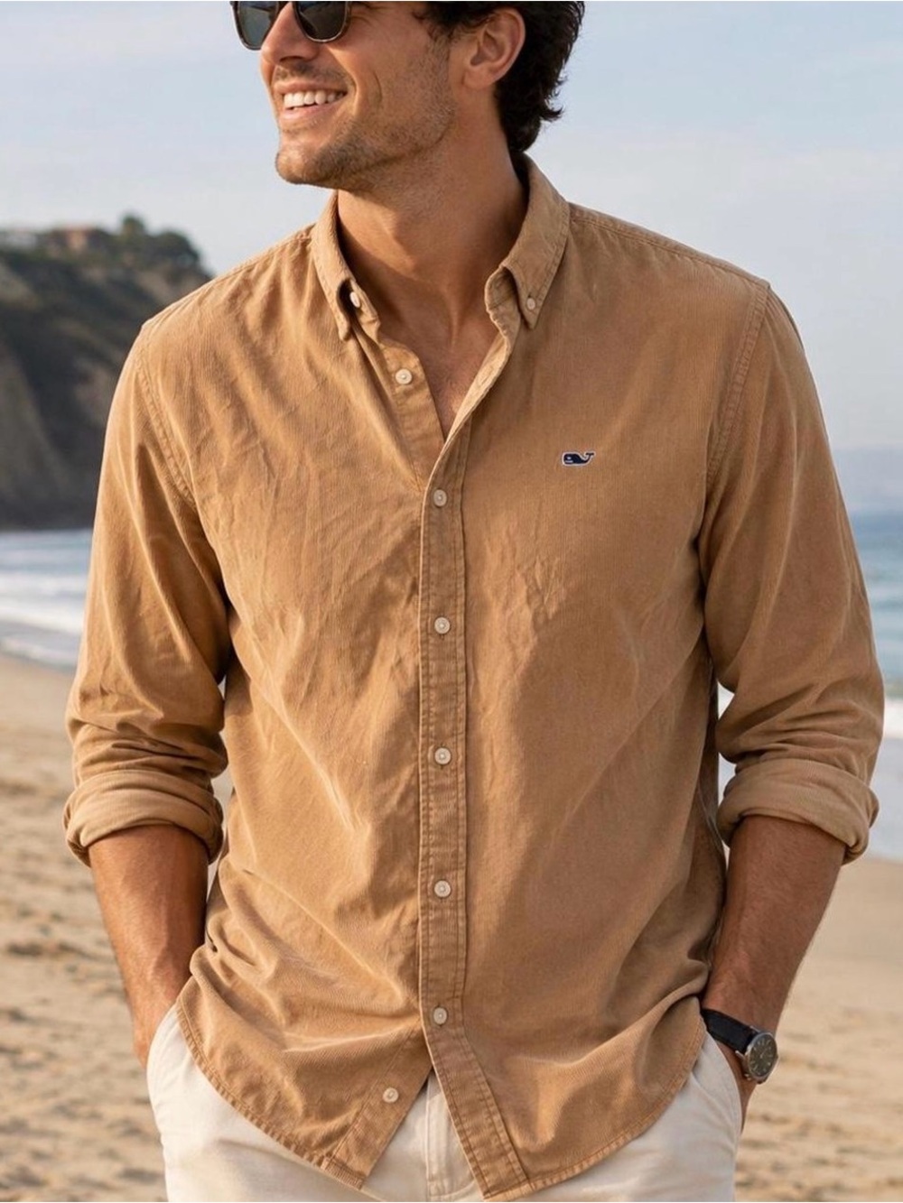 New Vineyard Vines Camel/Tan Button-Down Shirt - Men's Casual